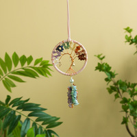 Pendentif de voiture attrape-rêves en pierre de cristal fait à la main Design d'intérieur de véhicule de luxe Décoration Lady Style Iron Hoop Copper Wire