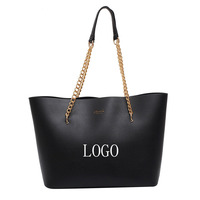 Sacs fourre-tout de luxe en cuir PU pour femmes, grande capacité, avec chaîne décorative et doublure en coton – Collection 2024