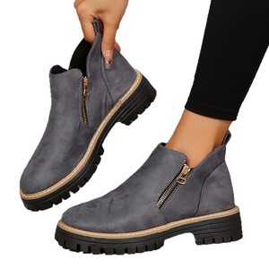 Botas Clásicas de Mujer con Plataforma, Cierre Lateral, Suela Gruesa, Punta Redonda, de Gamuza, Color Sólido, para Otoño e Invierno - Product Image 2