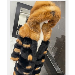 RXFurs Manteau en fourrure de luxe <span class=keywords><strong>à</strong></span> <span class=keywords><strong>capuche</strong></span>, patchwork doré et <span class=keywords><strong>noir</strong></span>, en fourrure de renard, épais et chaud pour l'hiver, sur mesure - Product Image 4