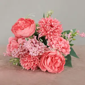ดอกไม้ปลอม7ดอกสำหรับเจ้าสาว,ดอกกุหลาบปลอมสำหรับตกแต่งบ้านร้านอาหารดอกไม้งานแต่งงาน