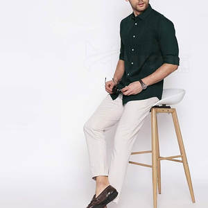 Camisas de vestir de algodón para hombre al por mayor nuevo diseño logotipo personalizado cómodo tejido transpirable patrón sólido - Product Image 4