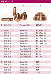 Boquilla consumible de corte por plasma 30A 0409-2173 para SAF OCP 150 - Product Image 3