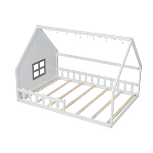Kids <b>House</b> <b>Bed</b> White Wooden Frame With Lights For Children Bedroom Furniture - Product Image 5