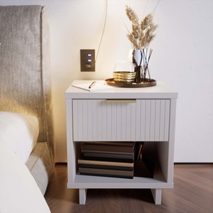 White Nightstand With Drawer And <b>Open</b> Shelf <b>Storage</b> <b>Unit</b> - Product Image 2