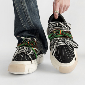 Baskets basses en toile multicolores à lacets superposés, avec embout coquille, semelle plateforme épaisse antidérapante, style streetwear décontracté pour la marche quotidienne - Product Image 2