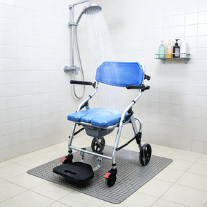 Chaise de toilette pliante en aluminium multifonctionnelle avec roues et repose-pieds pour personnes âgées, pour la douche au chevet et les personnes handicapées - Vente en gros - Product Image 2