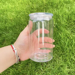 Recyclable Unbreakable Clear Transparent 16oz Plastic Acrylic Soda Beer Can Drinking Tumblers With Pp Lid And Straw For UV DTF W