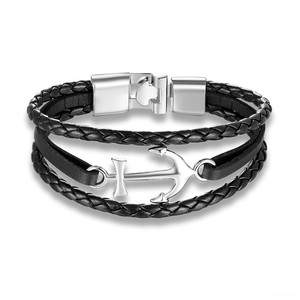 Silver Plated Anchor Wrap <b>Bracelet</b> Unisex Braided PU Leather Classic Fashion Jewelry Gift For Men Women - Product Image 1