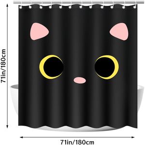 4 Pcs Cute Cat <b>Print</b> Black Shower Curtain Set Waterproof <b>Bathroom</b> Home Decor Made of Durable Polyester - Product Image 2