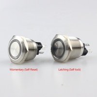 Interrupteur à bouton-poussoir antivandalisme autobloquant 22 mm à montage sur panneau DPDT avec anneau métallique et LED rouge 220 V
