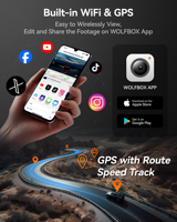 Wolfbox Dealer I07 Caméras Wifi 3 pouces Full HD 3 canaux Vision nocturne Boîte noire de voiture DVR Caméra de tableau de bord sans carte SD