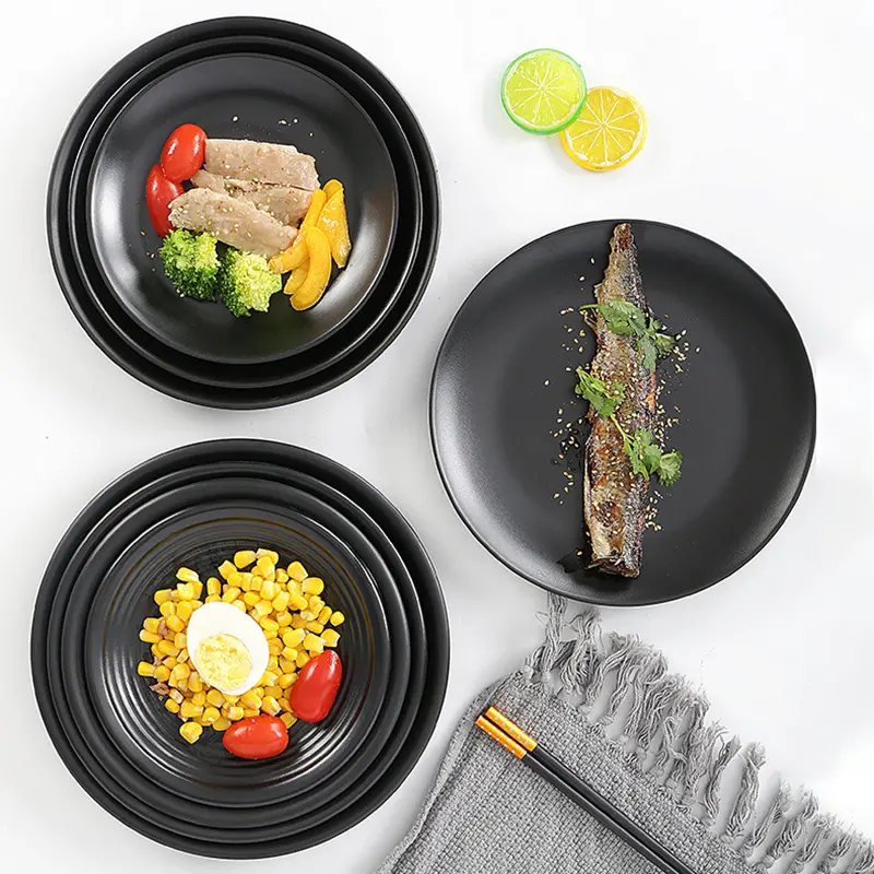 Stock Guangzhou Melamine Plate Manufacturer Black Melamine Dinner Melamine Sushi Restaurant Plate