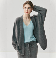 Nouvelle Arrivée - Ensemble Pull et Cardigan en Cachemire Recyclé pour Femme, Design Personnalisé, Élégant, Gris, en Alpaga, Coupe Ample