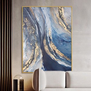 Peinture à l'huile abstraite peinte à la main, cadre doré, art mural rectangulaire moderne pour entrée, salon, grande taille, à suspendre - Product Image 2