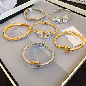 Fashion Wholesale Multi-styles Alloy <b>Crystal</b> Rhinestone Adjustable Minimalist Open <b>Bracelet</b> Bangles for Women - Product Image 2