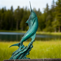 Grande figurine antique en bronze de poisson-sabre, sculpture 3D moulée pour aquarium, décoration de bord de mer, thème mode et sport