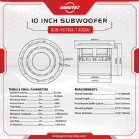 Haut-parleur de subwoofer GRANVOZ de 10 pouces, panier en aluminium, RMS 1300W, 205 OZ, modèle double 2Ohm/4Ohm SUB-1010A-1300W pour l'audio automobile
