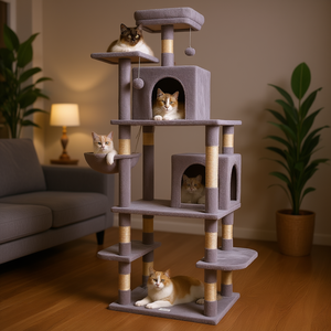 Db Wholesale Modern 68.5 In <b>Cat</b> Tower Light Grey With <b>Condos</b> Sisal Scratching Post For Home Indoor Use - Product Image 2