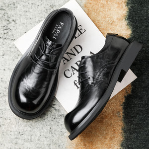 Fapai Dushi Chaussures habillées formelles en cuir véritable noir pour hommes, à bout rond et à lacets, pour le bureau et le travail - Product Image 3