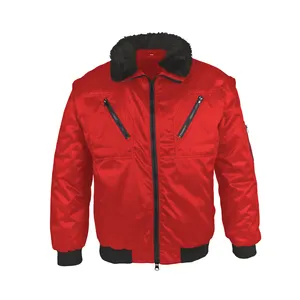Personalizzazione abbigliamento da lavoro invernale economico fodera in pelliccia cappotti pilota giubbotto bomber 3 in1 da uomo rosso