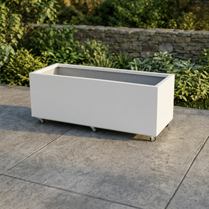 Modern <b>Rectangular</b> Outdoor Planter Box with Wheels for <b>Flower</b> Green Plant Garden Use Lightweight Weather Resistant FRP - Product Image 1
