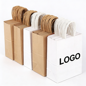Sacs en papier kraft brun biodégradables et recyclables avec logo personnalisé imprimé, pour la vente à emporter, les restaurants, le café, avec poignée - Product Image 4