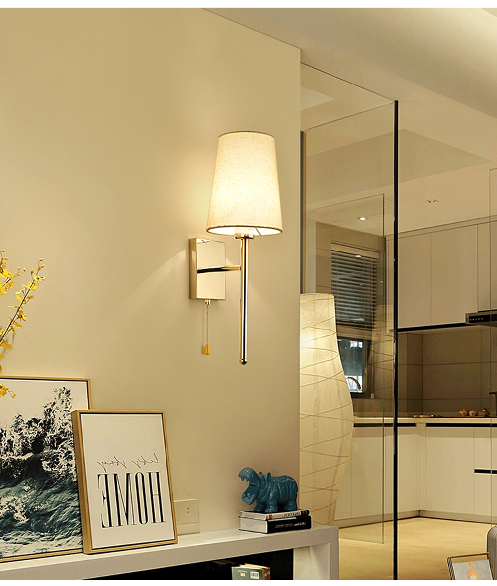 Modern wall light E27 Indoor Home bedroom nordic bedside gold sconce lighting fixture Hotel led Fabric Wall lamps