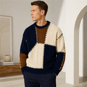 Pull en maille torsadée patchwork pour homme, color block, épais, tricot d'hiver, fabricant sur mesure - Product Image 4
