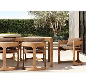 שולחנות וכיסאות מעץ טיק לפנאי בחוץ מרפסת חצר שולחן אוכל משולב עץ מלא מלון וילה יוקרתית פשוט לעשות ישן