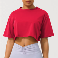 Camiseta Deportiva Casual para Mujer, Ajustada, de Manga Corta, para Yoga, Verano, con Logotipo, 100% Algodón Tejido