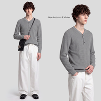 Pull en maille col V pour homme, automne-hiver, côtelé vertical, manches longues, coupe ajustée, décontracté, personnalisable