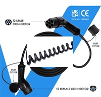 Câble de charge double Lily personnalisé de 5 mètres, type 2 vers type 2, 22 kW, 32 A, 3 phases, mode 3, type 2 vers type 2, pour véhicules électriques