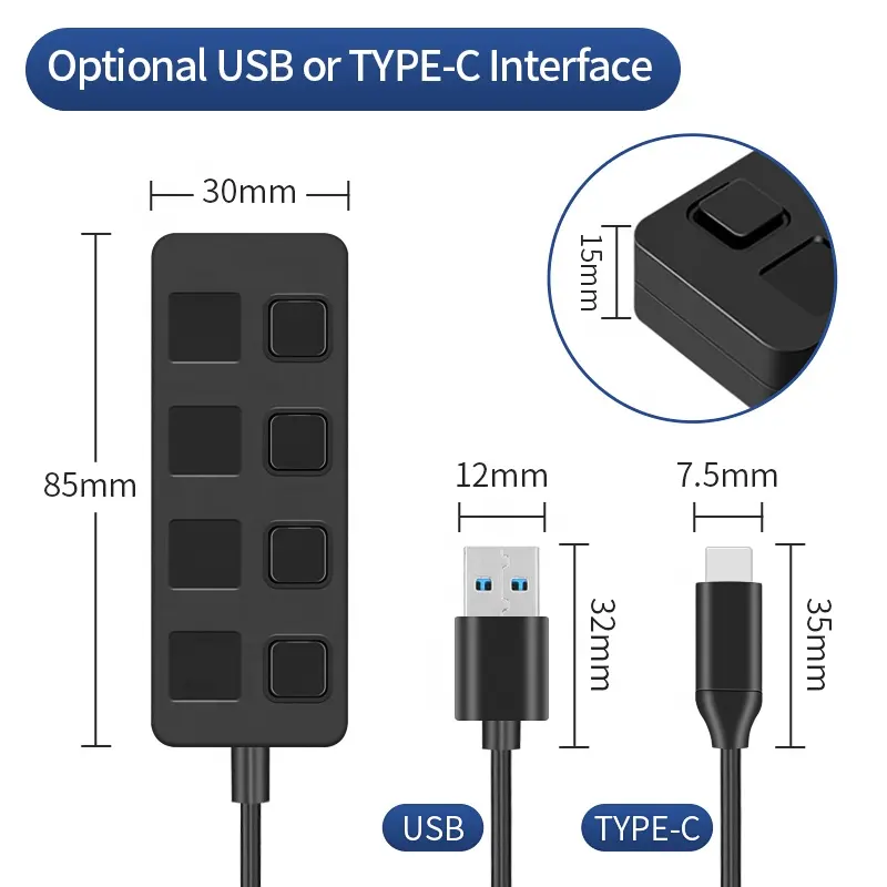 อะแดปเตอร์ USB 3.0 ความเร็วสูง 4 พอร์ตชนิด C สําหรับเครื่องแยกแล็ปท็อป PC Mac