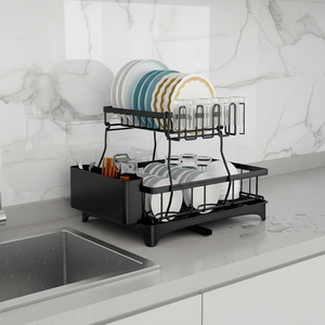 Égouttoir à vaisselle à 2 niveaux pour cuisine, à poser au-dessus <span class=keywords><strong>de</strong></span> l'évier, <span class=keywords><strong>avec</strong></span> rangement et supports - Product Image 2