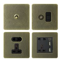 Palanca de latón Enchufe de interruptor de pared Retro Patrón desordenado de bronce personalizado Panel de acero inoxidable 220V Max. 10A Doble polo