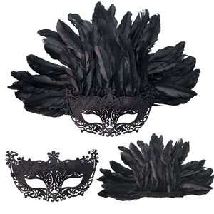 Máscara <span class=keywords><strong>de</strong></span> media cara <span class=keywords><strong>de</strong></span> Halloween con plumas <span class=keywords><strong>de</strong></span> pavo real, negra, para carnaval, fiesta <span class=keywords><strong>de</strong></span> disfraces, baile <span class=keywords><strong>de</strong></span> máscaras - Product Image 4
