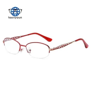 Teenyoun Metal Half Frames Oval Blue Light Blocking Glasses Red Women Presbyopia Reader Reading Glass 2024 Wholesale