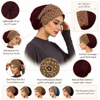 Superbe bonnet en dentelle florale ajourée, orné à la main de perles et de strass, turban musulman, hijab islamique