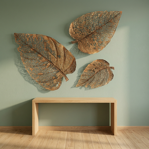 Conjunto de Arte Mural Moderno con Hojas Doradas, Adornos Decorativos Florales Botánicos Hechos a Mano, Forma Irregular, Paquete de Varias Piezas - Product Image 4