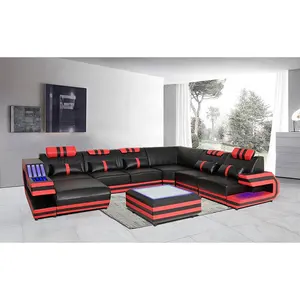 Роскошный секционный диван с бангладешем и креслом, мебель для гостиной, комплект диванов из натуральной кожи, l-образная форма, красный массажер