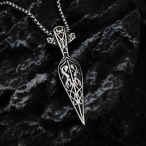 Collier unisexe en acier inoxydable style nordique rétro avec pendentif flèche, breloque punk et design géométrique, idéal comme cadeau - Product Image 4