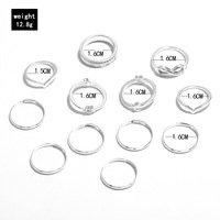 Ensemble de 12 bagues vintage empilables pour adolescentes, bijoux pour femmes, tendance, argent, étoile, lune, bague de phalange