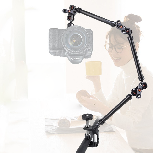 Magic Arm Desk Overhead Camera Mount with Articulating Mic Boom Arm Desktop Stand Holder for Phone Action Camera Video Light