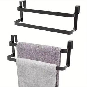 No Drill <b>Kitchen</b> <b>Storage</b> Rack With Hooks For Cabinet Door Back Towel And Dishcloth Hanger Multi Function Organizer 4 7 9in Depth - Product Image 2