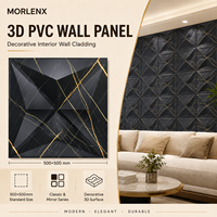 Panneau mural 3D en PVC aspect marbre noir MORLENX, revêtement mural décoratif facetté pour suite d'hôtel, intérieur de luxe