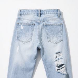 Pantalones Vaqueros de Estilo Vintage para Hombre, Lavado Nieve, Denim Lacado, Corte Recto, Casuales de Otoño con Rodillas Descubiertas y Rotos - Product Image 6