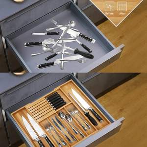 Divided Compartment Organizer Bamboo Kitchen <b>Drawer</b> Organizer Expandable <b>Drawer</b> <b>Divider</b> for <b>Drawer</b> - Product Image 5
