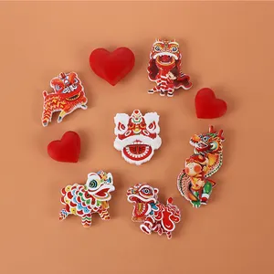 舞狮冰箱贴可爱中国-别致的3D树脂冰箱贴卡通新年快乐中国冰箱磁铁