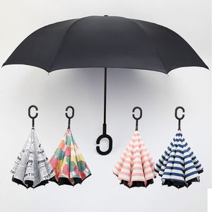 Parapluie inversé à double tissu coupe-vent avec poignée en forme de C pour cadeaux - Product Image 1